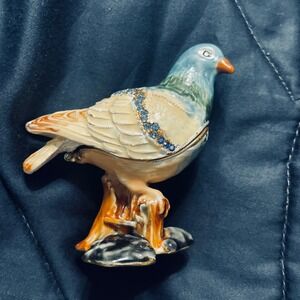 Ornate Bejeweled Pigeon Trinket Box Figurine Decorative Keepsake